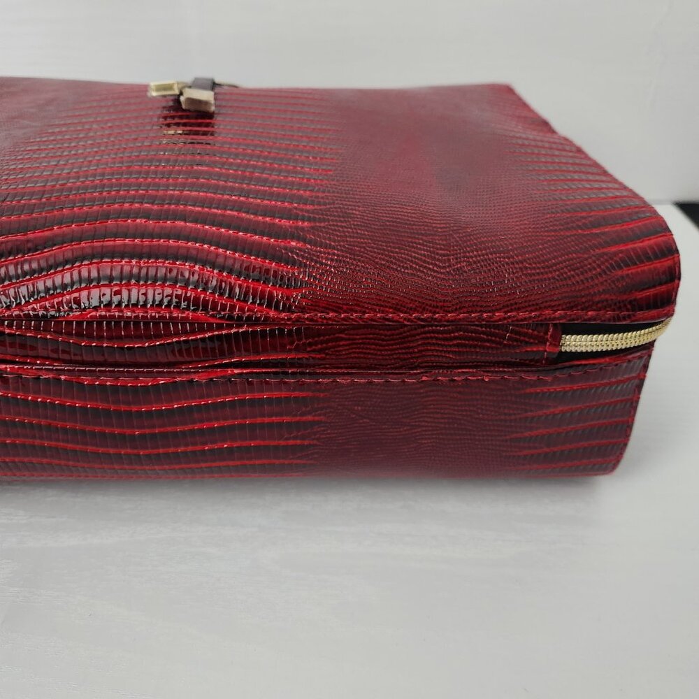 Estee Lauder Red faux Croc Embossed travel bag case NWOT - Picture 6 of 11